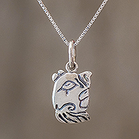 Sterling silver pendant necklace, 'Mayan Dog Glyph' - Guatemalan Sterling Silver Maya Dog Glyph Necklace