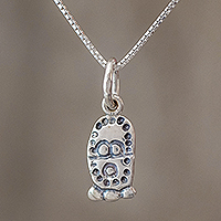 Sterling silver pendant necklace, 'Harvest Month' - Sterling Silver Mayan Harvest Glyph Pendant Necklace