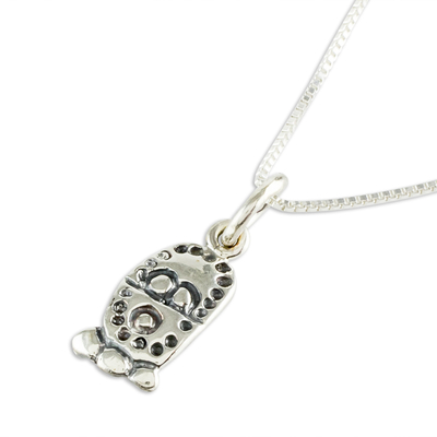 Sterling silver pendant necklace, 'Harvest Month' - Sterling Silver Mayan Harvest Glyph Pendant Necklace