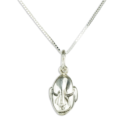 Sterling silver pendant necklace, 'Priest of Tikal' - Guatemalan Sterling Silver Mayan Mask Unisex Necklace
