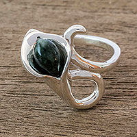 Jade cocktail ring, 'Mixco Lily in Dark Green'