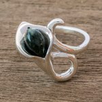 Jade cocktail ring, 'Mixco Lily in Dark Green' - Handmade Dark Green Jade and Silver Cocktail Ring