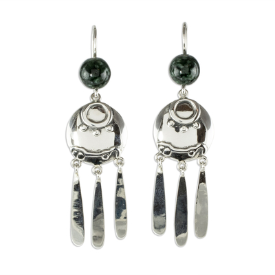 Jade dangle earrings, 'The Road' - Nahual Themed Jade Dangle Earrings