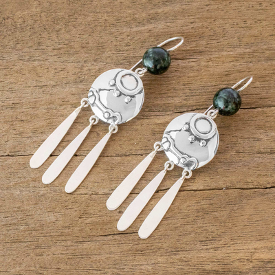 Jade dangle earrings, 'The Road' - Nahual Themed Jade Dangle Earrings