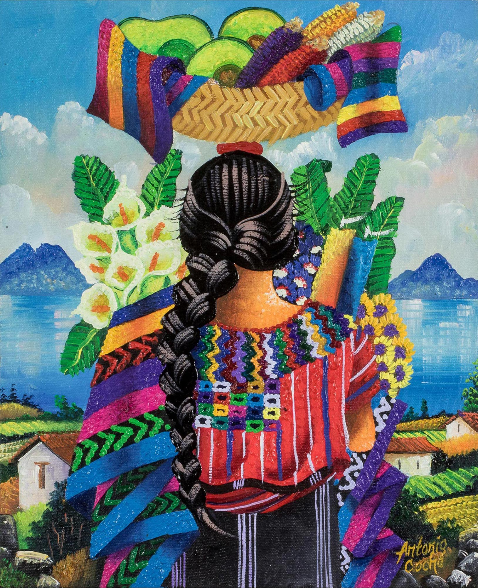 Oil Painting of Guatemalan Woman in Traditional Dress Life in San
