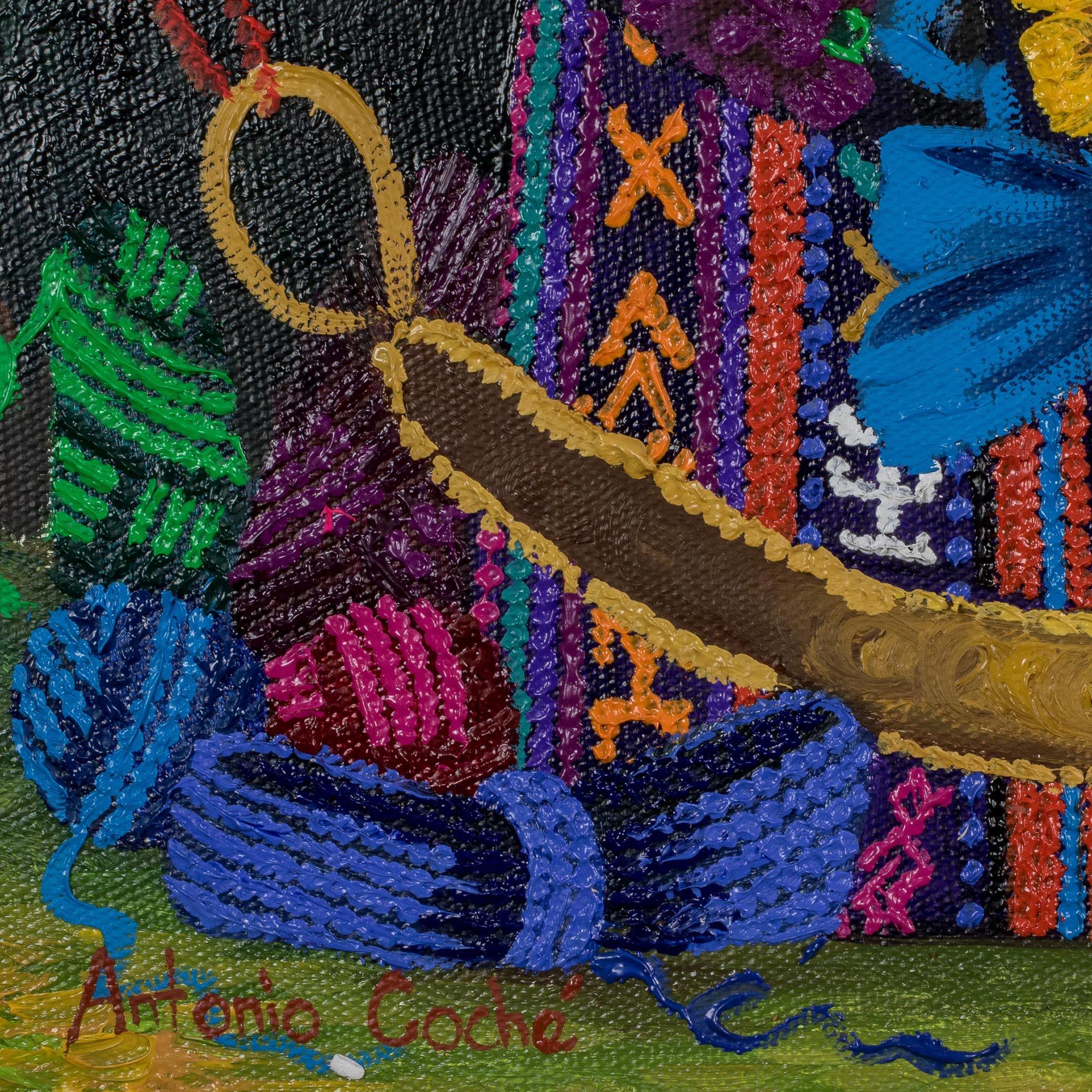 Signed Oil Painting of Three Women Weavers - Weavers | NOVICA