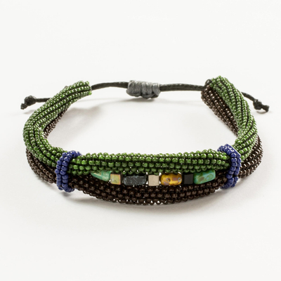 Beaded unity bracelet, 'Earth in Union' - Handmade Earth Color Beaded Guatemalan Unity Bracelet