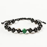 Onyx and malachite unity bracelet, 'Together in Strength' - Black Onyx & Green Malachite Unity Bracelet from Guatemala
