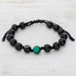 Onyx and malachite unity bracelet, 'Together in Strength' - Onyx & Green Malachite Unity Bracelet from Guatemala