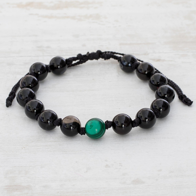 Onyx and malachite unity bracelet, 'Together in Strength' - Onyx & Green Malachite Unity Bracelet from Guatemala