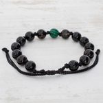 Onyx and malachite unity bracelet, 'Together in Strength' - Onyx & Green Malachite Unity Bracelet from Guatemala