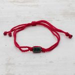 Jade unity bracelet, 'Teamwork Together' - Green Jade & Red Cord Unity Bracelet from Guatemala