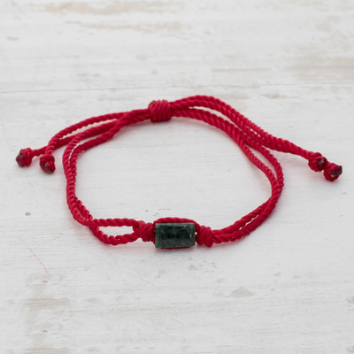 Jade unity bracelet, 'Teamwork Together' - Green Jade & Red Cord Unity Bracelet from Guatemala