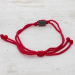 Jade unity bracelet, 'Teamwork Together' - Green Jade & Red Cord Unity Bracelet from Guatemala
