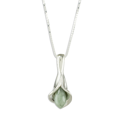 Jade pendant necklace, 'Mixco Lily in Light Green' - Lily Shaped Pendant Necklace with Light Green Jade