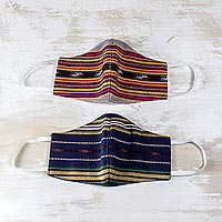 Handwoven cotton face masks, 'Highland Lines' (L/XL, pair) - L/XL Striped Cotton Adult Face Masks (Pair)