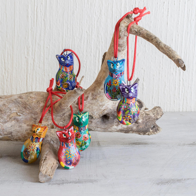 Ceramic ornaments, Festive Cats (set of 6)