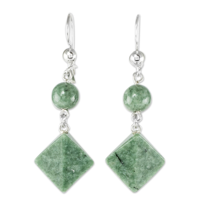 Jade dangle earrings, 'Ancient Diamonds in Green' - Light Green Jade Geometric Dangle Earrings