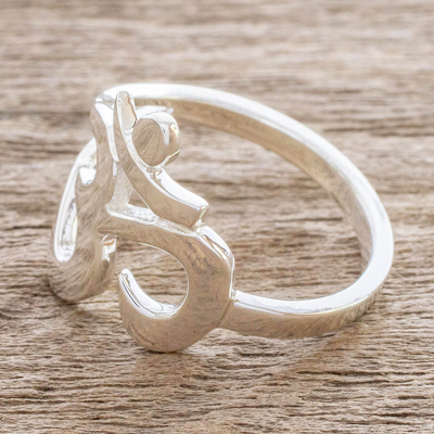 Sterling silver cocktail ring, 'Spiritual Journey' - Artisan Crafted Om Symbol Cocktail Ring