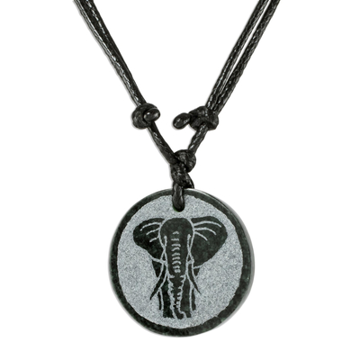 Jade pendant necklace, 'Elephant Wisdom' - Elephant Motif Jade Pendant Necklace