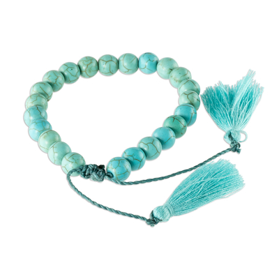 Beaded bracelet, 'Surf and Sky' - Beaded Reconstituted Turquoise Bracelet