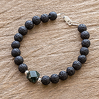 Lava stone and jade beaded bracelet, 'Mountain Forest'