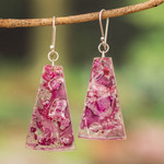 Recycled CD dangle earrings, 'Orchid Polygons' - Recycled CD Dangle Earrings in Pink and Purple