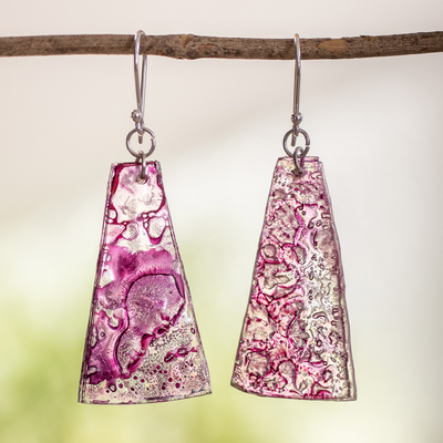 Recycled CD dangle earrings, Orchid Polygons