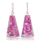Recycled CD dangle earrings, 'Orchid Polygons' - Recycled CD Dangle Earrings in Pink and Purple