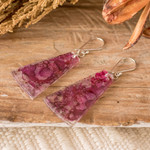 Recycled CD dangle earrings, 'Orchid Polygons' - Recycled CD Dangle Earrings in Pink and Purple