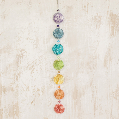 Recycled CDs home accent, 'Eco Chakra' - Chakra Themed Recycled CD Hanging Ornament