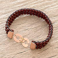 Copper-accented beaded stretch bracelet, 'Peten Bohemian' - Beaded Wristband Bracelet with Textured Copper
