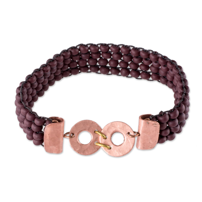 Beaded Wristband Bracelet with Textured Copper