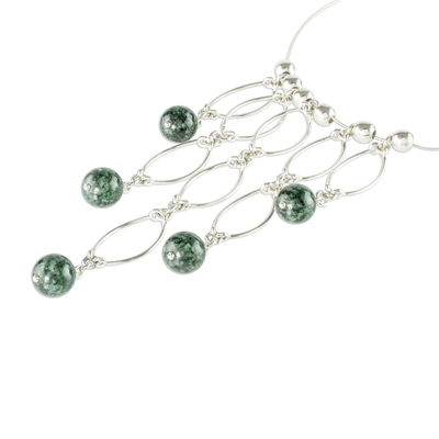 Jade pendant necklace, 'Dark Maya Empress' - Jade and Sterling Silver Statement Necklace