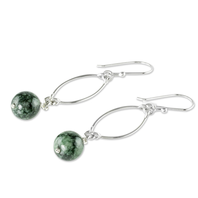 Jade dangle earrings, 'Dark Maya Empress' - Hand Crafted Jade and Sterling Silver Dangle Earrings