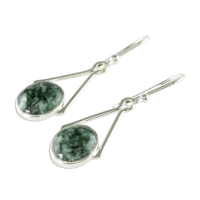 Pendientes colgantes de jade - Aretes colgantes artesanales de plata y jade