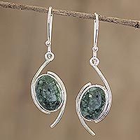 Jade dangle earrings, 'Way of Life' - Dark Green Jade Dangle Earrings