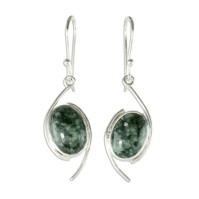 Jade dangle earrings, 'Way of Life' - Dark Green Jade Dangle Earrings