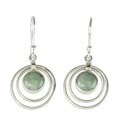 Jade dangle earrings, 'Mixco Orbits' - Sterling Silver and Jade Earrings
