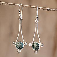 Jade dangle earrings, 'Mixco Harmony in Dark Green - Handmade Guatemalan Jade Dangle Earrings