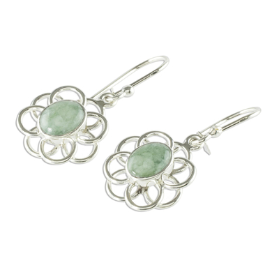 Jade dangle earrings, 'Mixco Flora in Light Green' - Flower Shaped Jade Dangle Earrings