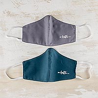 Contoured face masks, 'Faith in Teal and Grey' (pair) - Adult Face Masks in Grey and Teal (Pair)