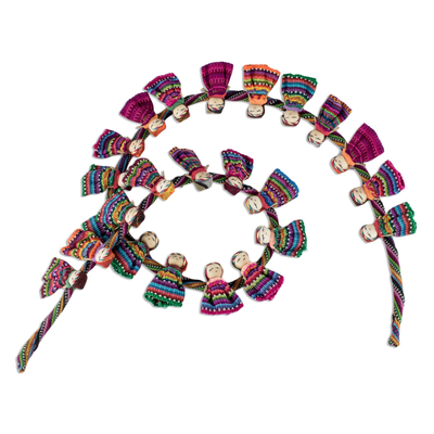 Cotton garland, 'Joy and Festivity' - Colorful Handmade Worry Doll Garland