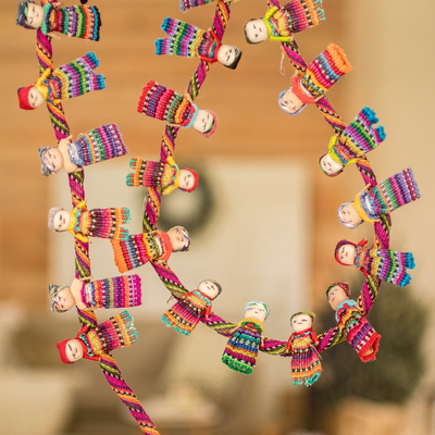 Cotton garland, 'Joy and Diversity' - Artisan Crafted Guatemalan Worry Doll Garland
