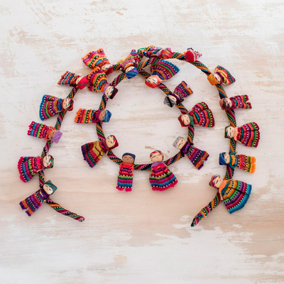 Cotton garland, 'Joy and Diversity' - Artisan Crafted Guatemalan Worry Doll Garland