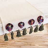 Cotton table runner, 'Ixmucané's Table' - Worry Doll Motif Cotton Table Runner