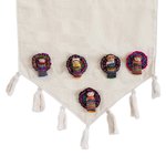 Cotton table runner, 'Ixmucané's Gift' - Tasseled Worry Doll Motif Table Runner