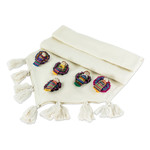Cotton table runner, 'Ixmucané's Gift' - Tasseled Worry Doll Motif Table Runner