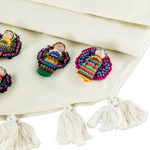 Cotton table runner, 'Ixmucané's Gift' - Tasseled Worry Doll Motif Table Runner