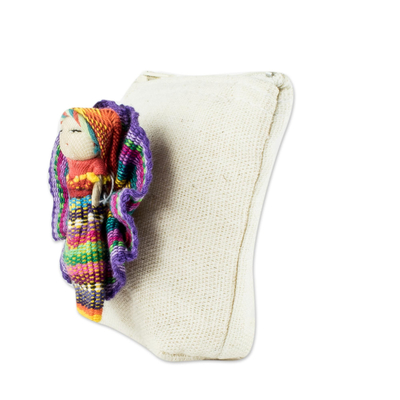 Cotton coin purse, 'Helpful Friend' - Handmade Cotton Coin Purse with Worry Doll